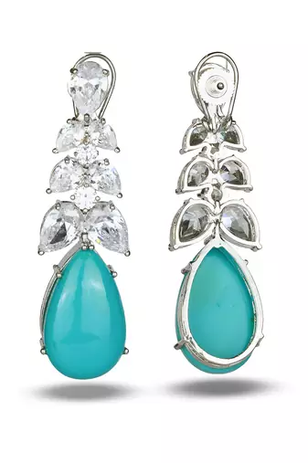 Aqua blue stone silver plated drop earrings