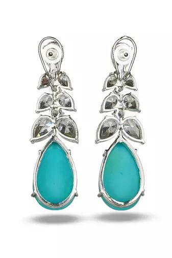 Aqua blue stone silver plated drop earrings