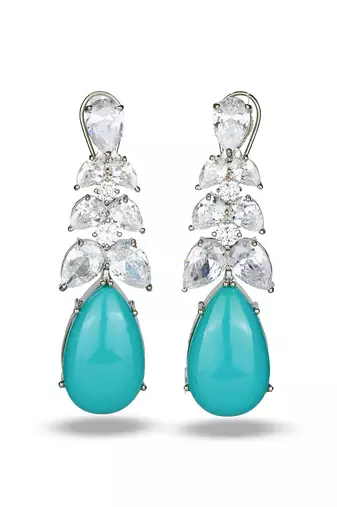Aqua blue stone silver plated drop earrings