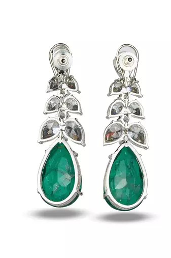 Emerald green stone silver plated drop earrings