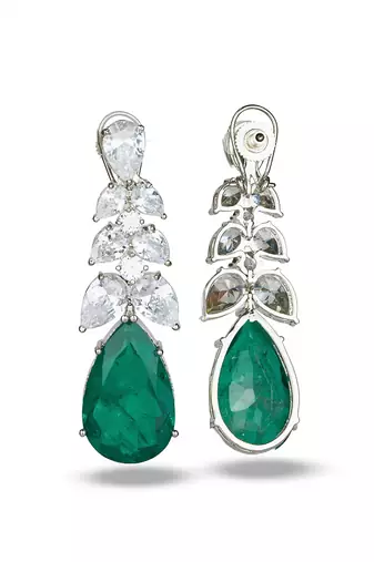 Emerald green stone silver plated drop earrings