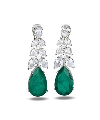 Emerald green stone silver plated drop earrings 4
