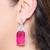 Ruby pink stone silver plated drop earrings