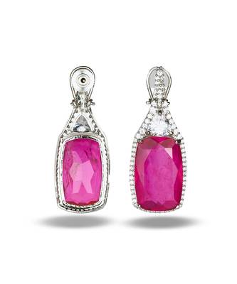 Ruby pink stone silver plated drop earrings 3