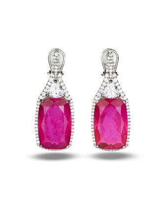 Ruby pink stone silver plated drop earrings 4