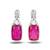 Ruby pink stone silver plated drop earrings