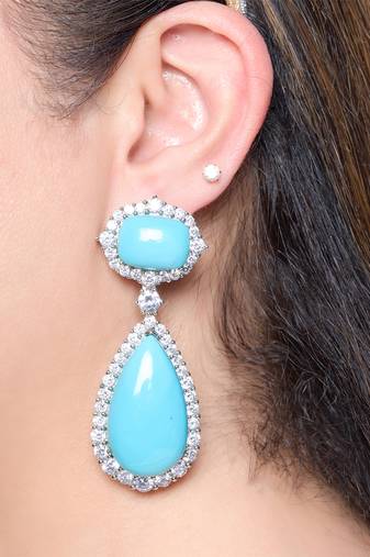 Turquoise Blue stone silver plated drop earrings