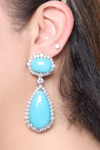 Turquoise Blue stone silver plated drop earrings