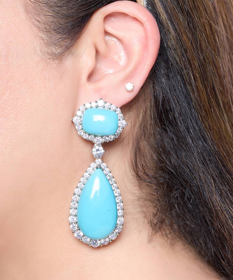 Turquoise Blue stone silver plated drop earrings