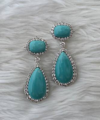 Turquoise Blue stone silver plated drop earrings 2