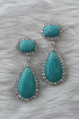 Turquoise Blue stone silver plated drop earrings