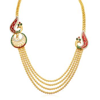 Glistening Peacock Four Strings Gold Plated Necklace Set 4