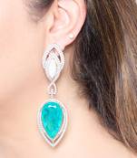 Aqua blue stone silver plated teardrop earrings