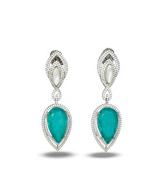Aqua blue stone silver plated teardrop earrings 2