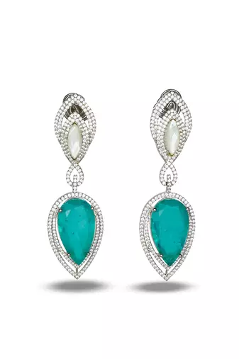 Aqua blue stone silver plated teardrop earrings