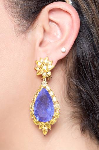 Gold plated deep blue chandelier earrings