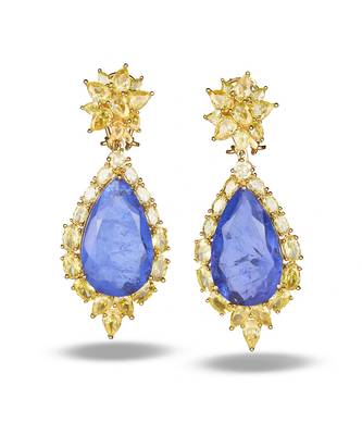 Gold plated deep blue chandelier earrings 2