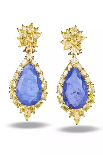 Gold plated deep blue chandelier earrings