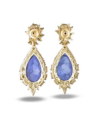 Gold plated deep blue chandelier earrings 3