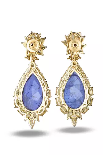 Gold plated deep blue chandelier earrings