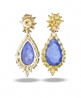 Gold plated deep blue chandelier earrings 4