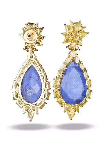 Gold plated deep blue chandelier earrings