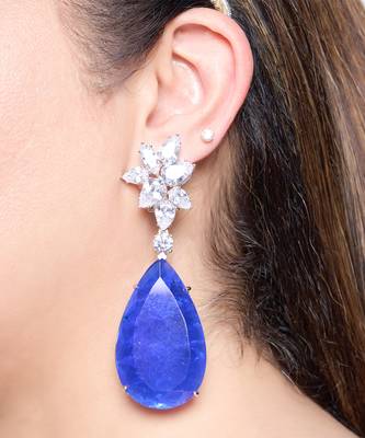 Sapphire blue silver plated teardrop drop earrings 1