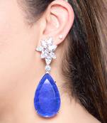 Sapphire blue silver plated teardrop drop earrings