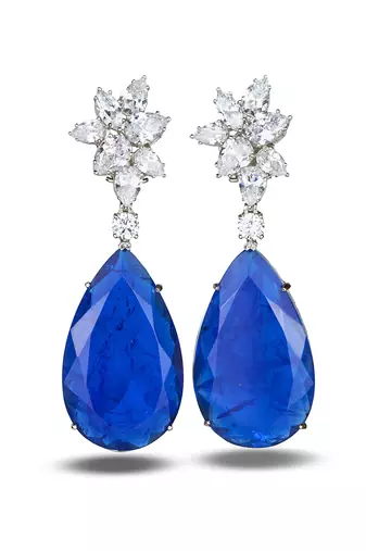 Sapphire blue silver plated teardrop drop earrings