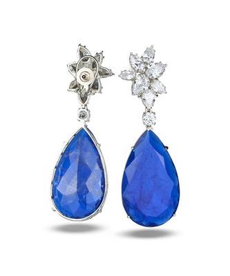 Sapphire blue silver plated teardrop drop earrings 4