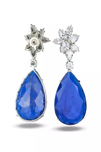 Sapphire blue silver plated teardrop drop earrings