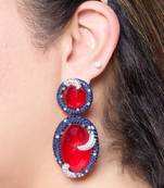 Coral red oval drop metallic earrings