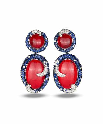 Coral red oval drop metallic earrings 2