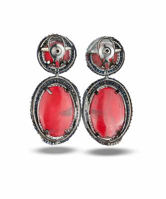 Coral red oval drop metallic earrings 3