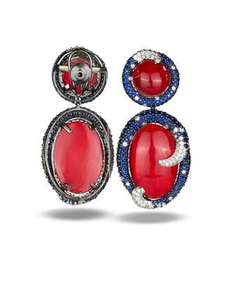 Coral red oval drop metallic earrings 4