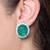 Green stone silver plated floral stud earrings
