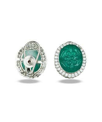 Green stone silver plated floral stud earrings 2