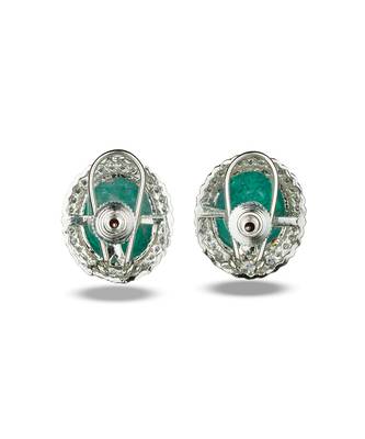 Green stone silver plated floral stud earrings 3