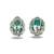 Green stone silver plated floral stud earrings