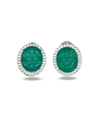 Green stone silver plated floral stud earrings 4