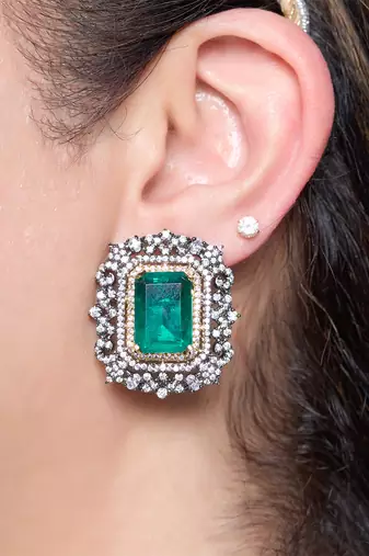 Emerald green stone rectangle cut earrings