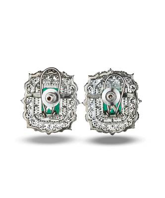 Emerald green stone rectangle cut earrings 2