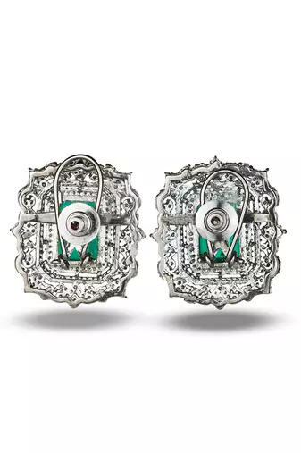 Emerald green stone rectangle cut earrings