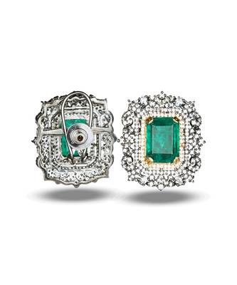 Emerald green stone rectangle cut earrings 3