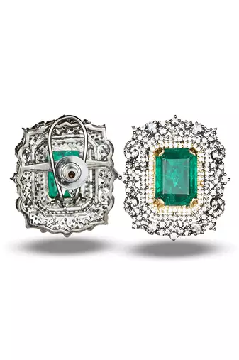 Emerald green stone rectangle cut earrings