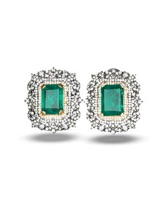Emerald green stone rectangle cut earrings 4