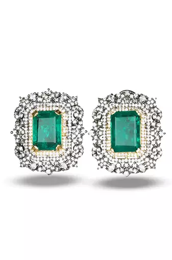 Emerald green stone rectangle cut earrings