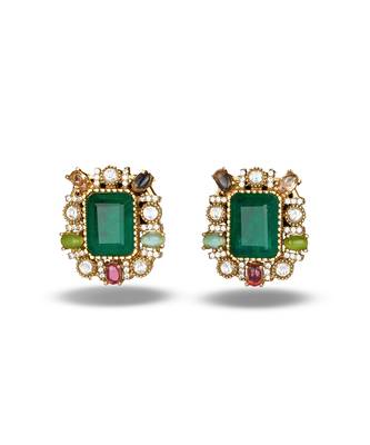 Gold plated multicolor stones stud earrings 1
