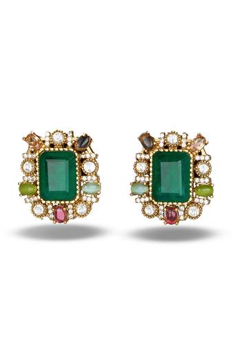 Gold plated multicolor stones stud earrings