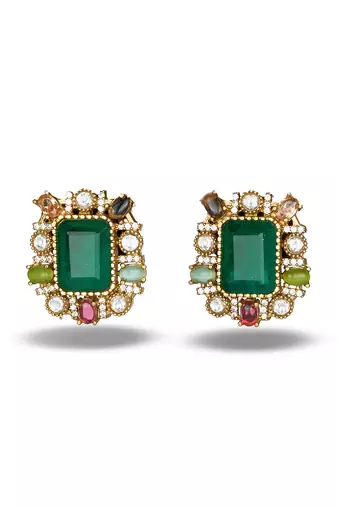 Gold plated multicolor stones stud earrings